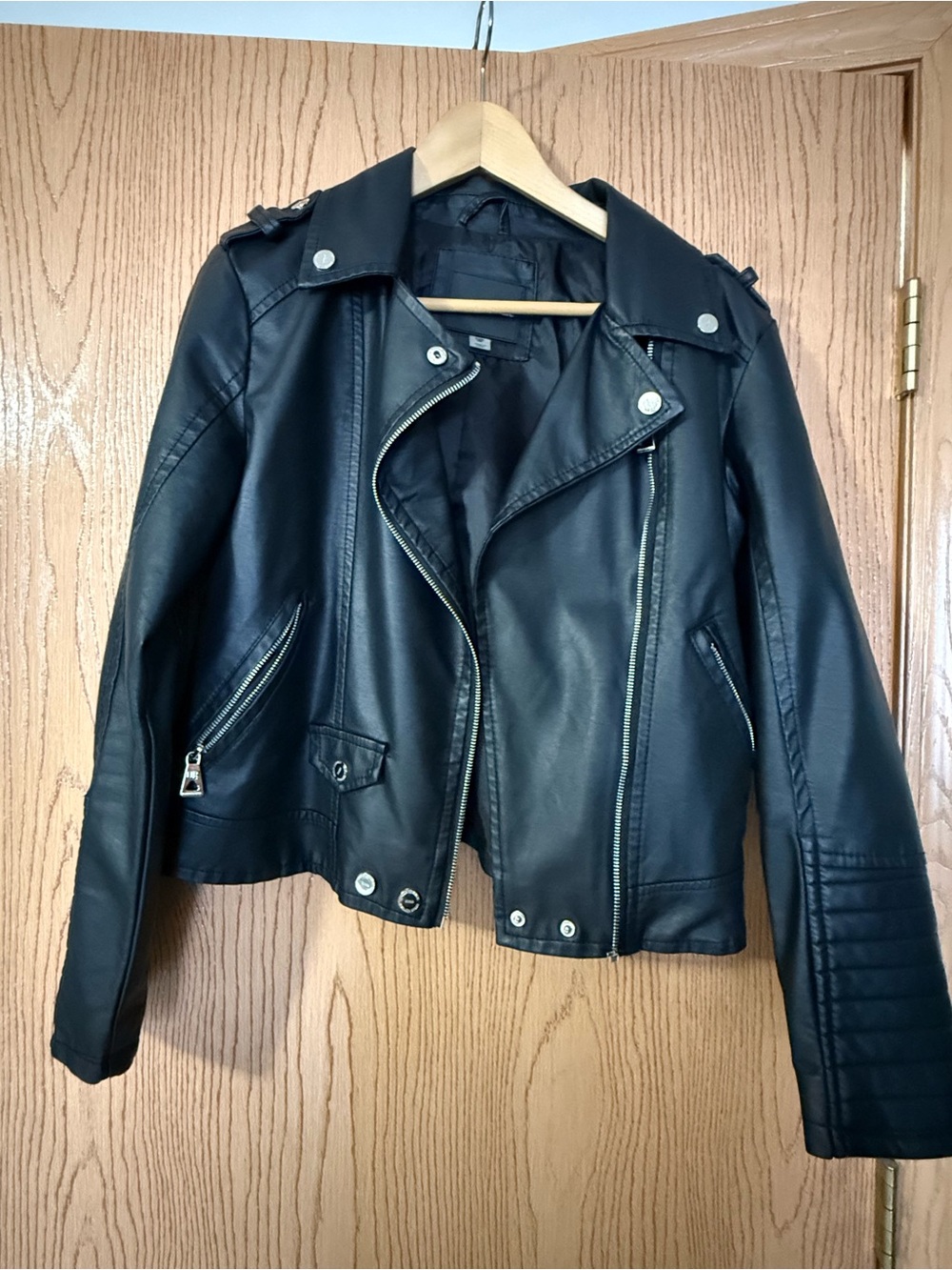 Urban Republic Black Faux Leather Moto Jacket with Silver Hardware